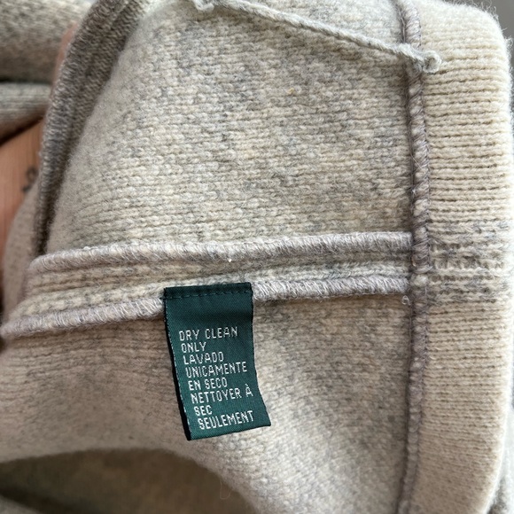 Ralph Lauren Women's Plaid Wool Jacket - Cream and Gray XL Shawl Wrap Lambswool - Picture 4 of 11